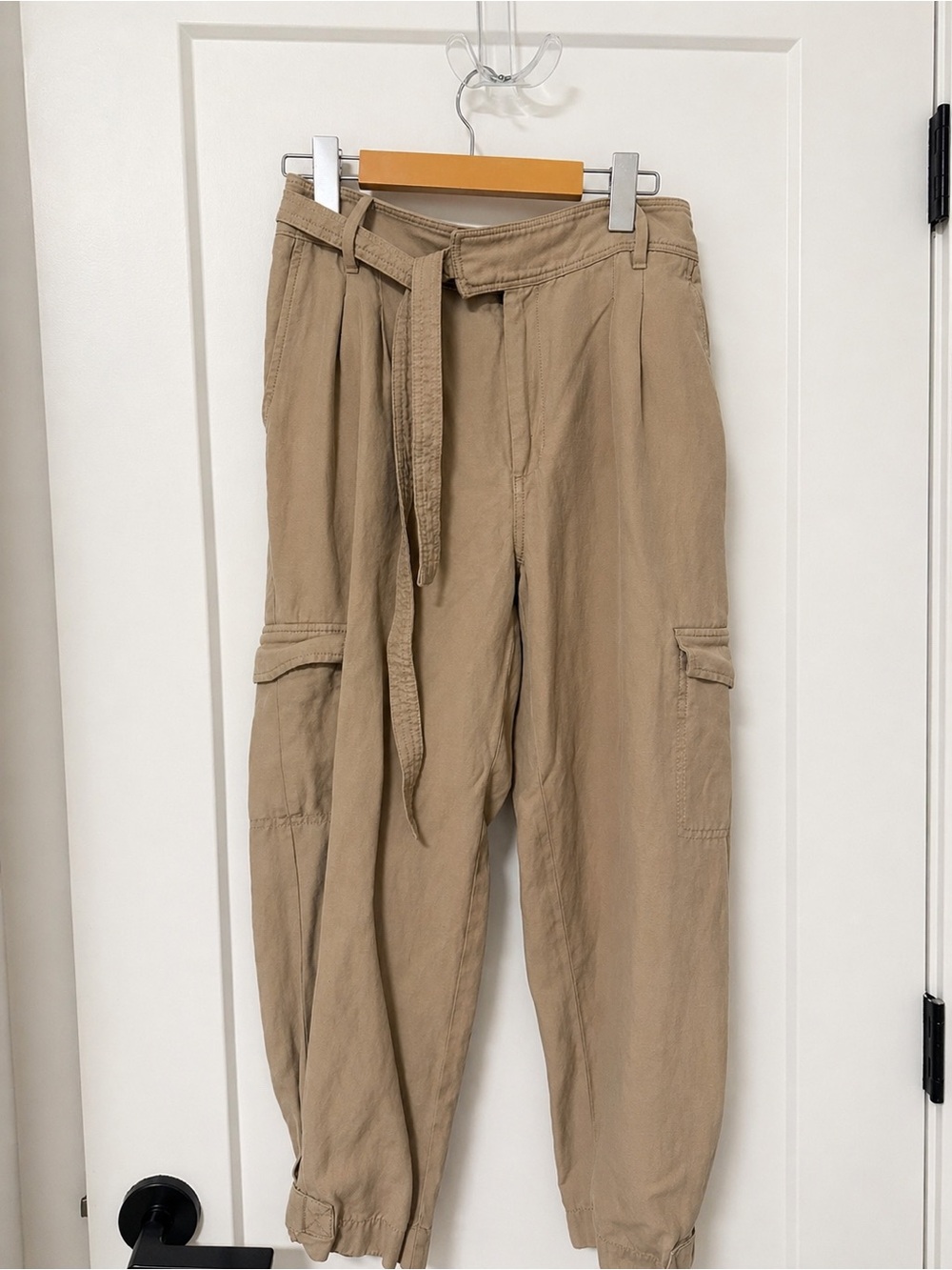 2 for $20 Banana Republic Tan Cargo Cropped Joggers with Waist Tie